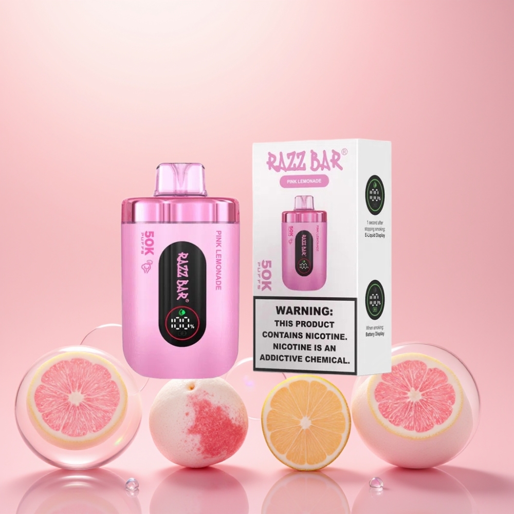 Razz Bar 50K Puffs Pink Citron 1,0 Ohm Mesh 650 Mah Type-C 2% Nic Engros Danmark
