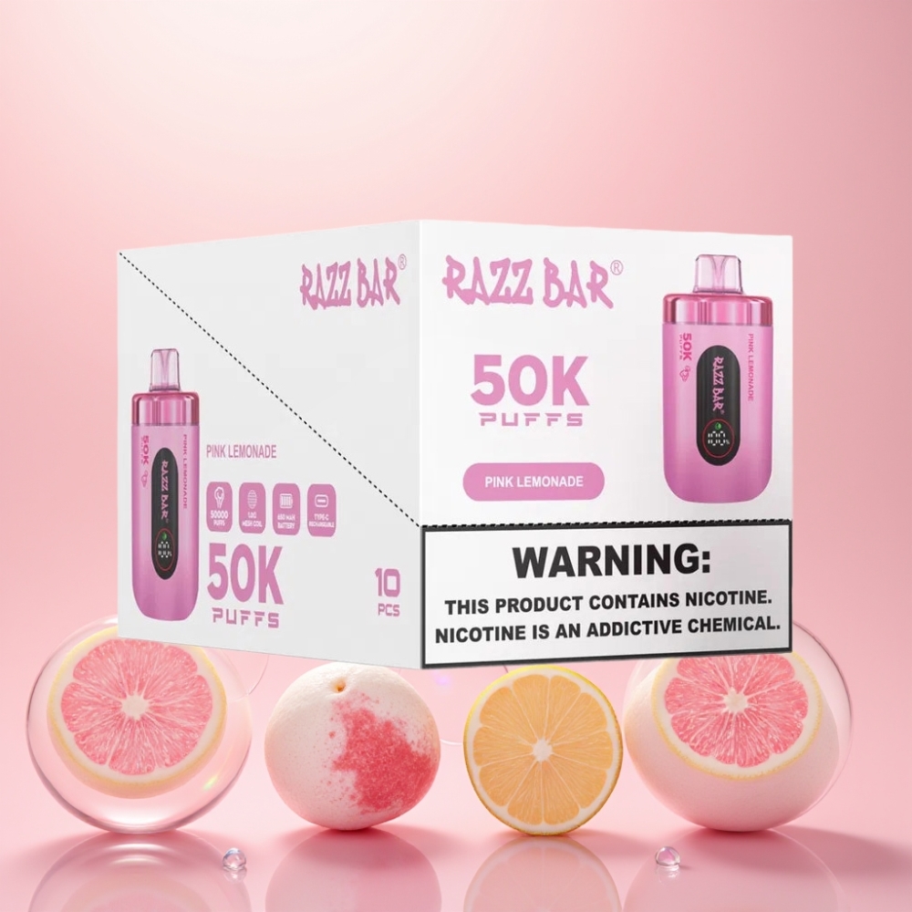 Razz Bar 50K Puffs Pink Citron 1,0 Ohm Mesh 650 Mah Type-C 2% Nic Engros Danmark