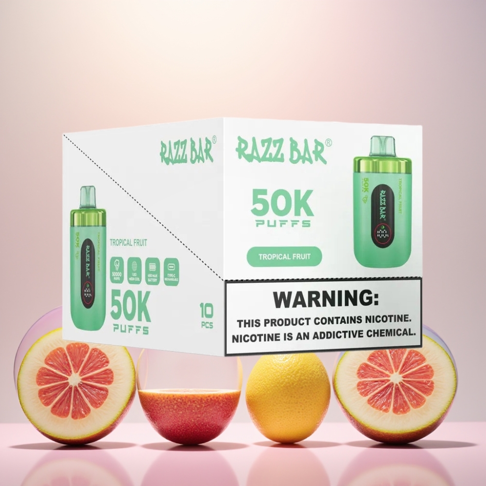Razz Bar 50K Puffs Tropisk Frugt 1.0Ω Mesh 650mAh Type-C 2% Nic Engros Danmark