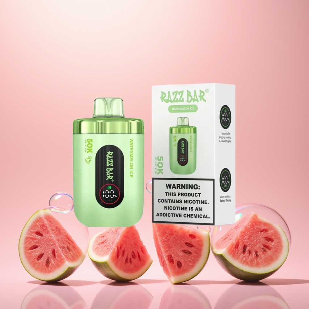 Razz Bar 50K Puffs Vandmelon Is 50000 Puffs 1.0 Ohm Mesh Coil 650 Mah Type-C 2% Nicotine Engros Danmark