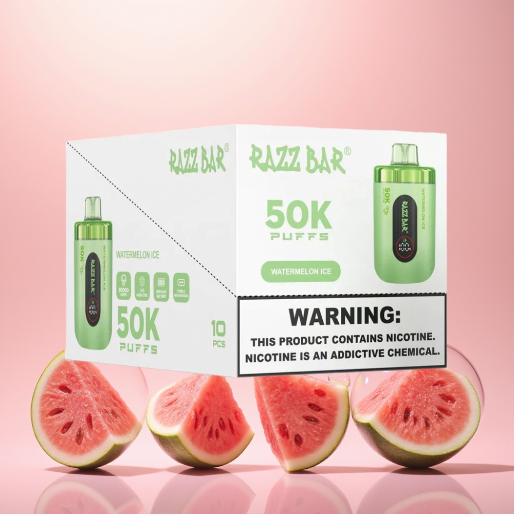 Razz Bar 50K Puffs Vandmelon Is 50000 Puffs 1.0 Ohm Mesh Coil 650 Mah Type-C 2% Nicotine Engros Danmark