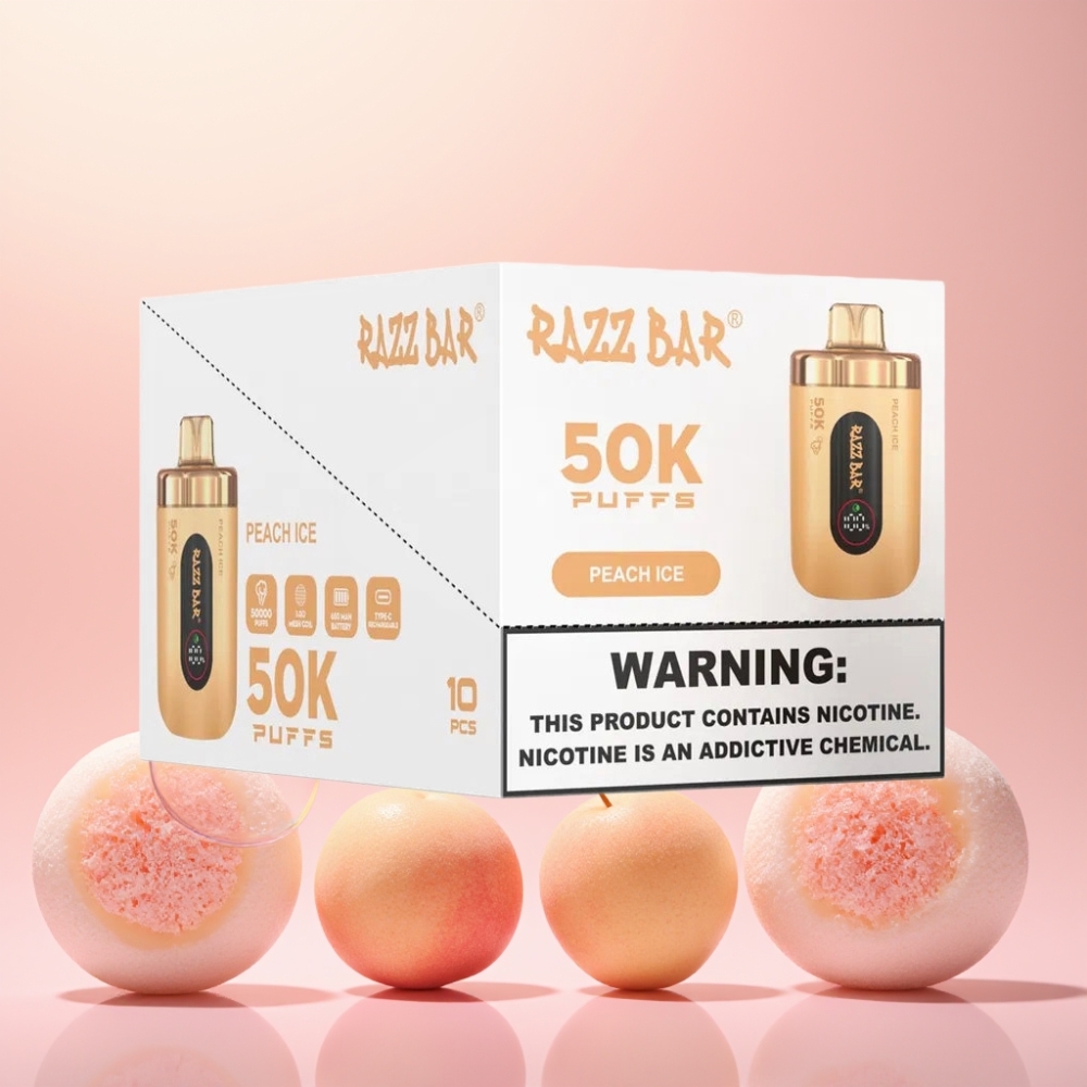 Razz Bar 50K Pust Fersken Is 1.0 Ohm Mesh 650 Mah Type-C 2% Nic Engros Danmark