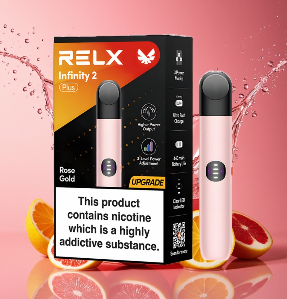 RELX Infinity 2 Plus Enhed 600 Pust Roseguld 6.5W-10W 440mAh Type-C 1.9ml Engros Danmark