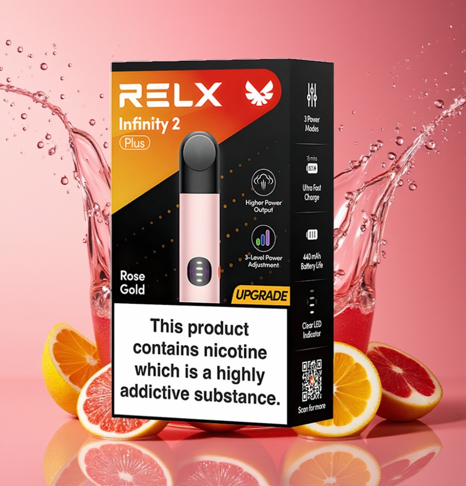 RELX Infinity 2 Plus Enhed 600 Pust Roseguld 6.5W-10W 440mAh Type-C 1.9ml Engros Danmark