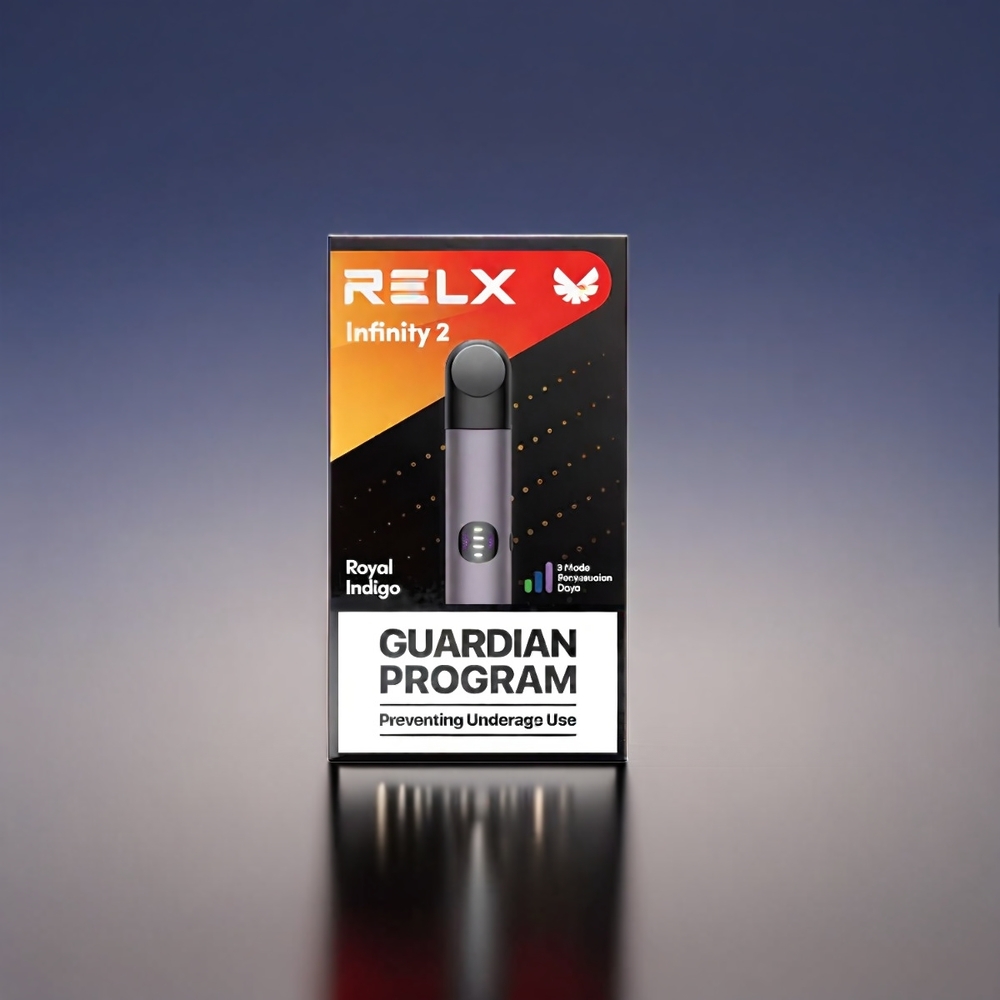 RELX Infinity 2 Vape Device Royalindigo 1.9ml 650puffs 440mAh USB-C 3 Modes 18x108mm Sleek Metallic Engros Danmark