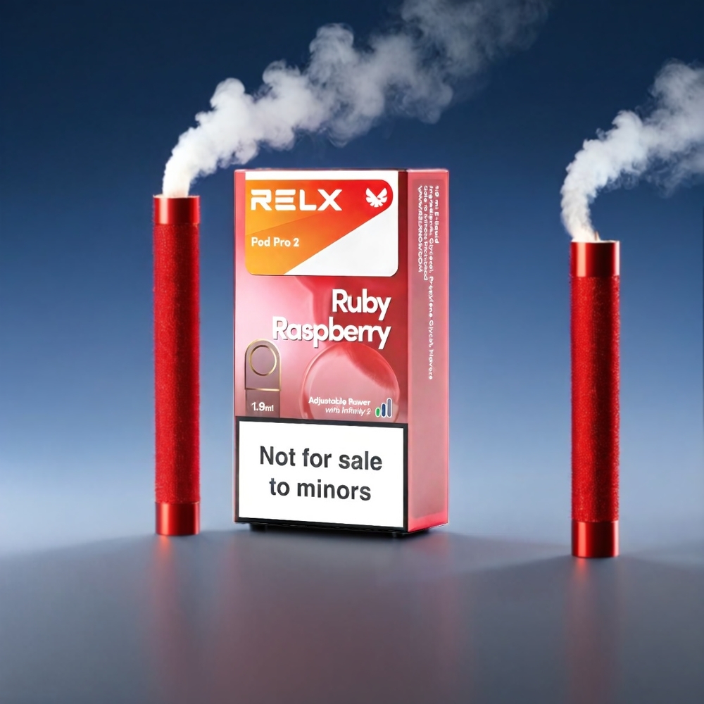 RELX Pod Pro 2 Vape Blå Hindbær (3%/5%, 600 puffs, 1.9ml, 2/3 poser, 5.5W/6.5W/8W) Engros Danmark