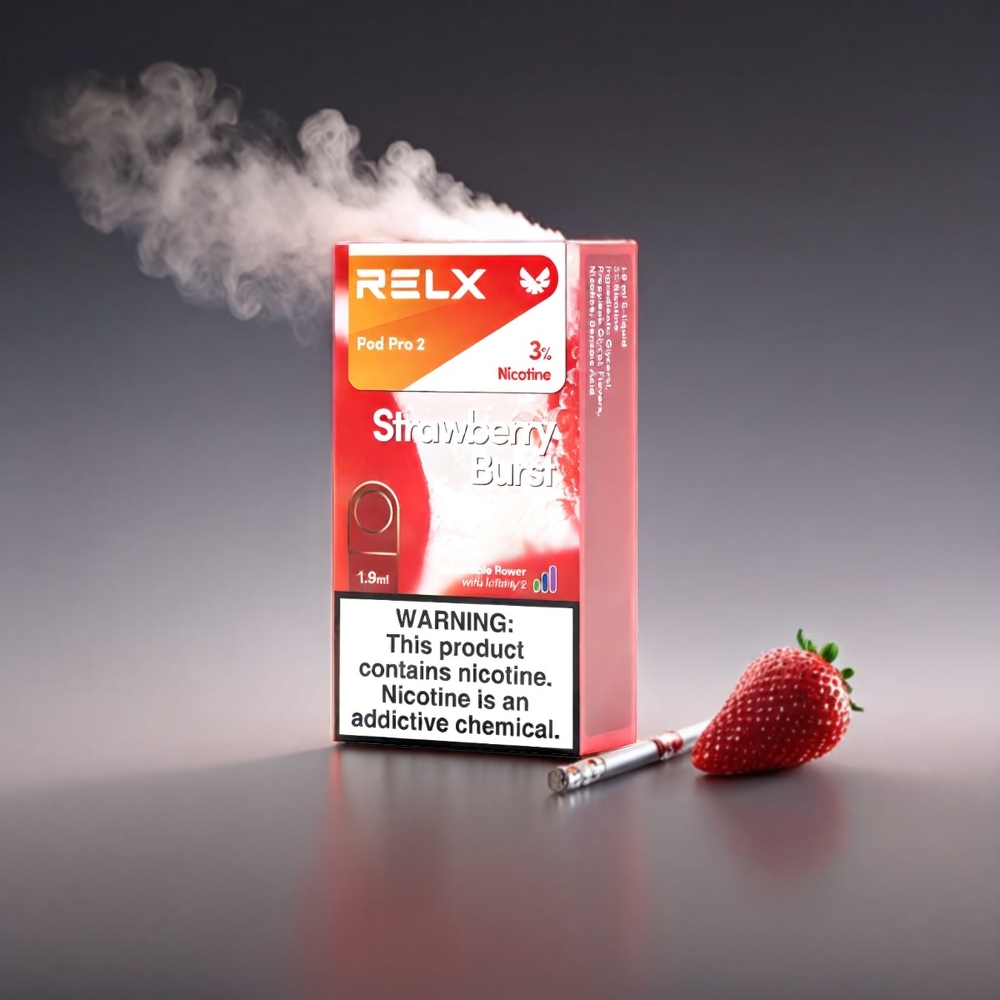 RELX Pod Pro 2 Vape Jordbær Smærte (3%/5%, 600 puff, 1.9ml, 2/3 stk, Eco/Smooth/Boost) Engros Danmark
