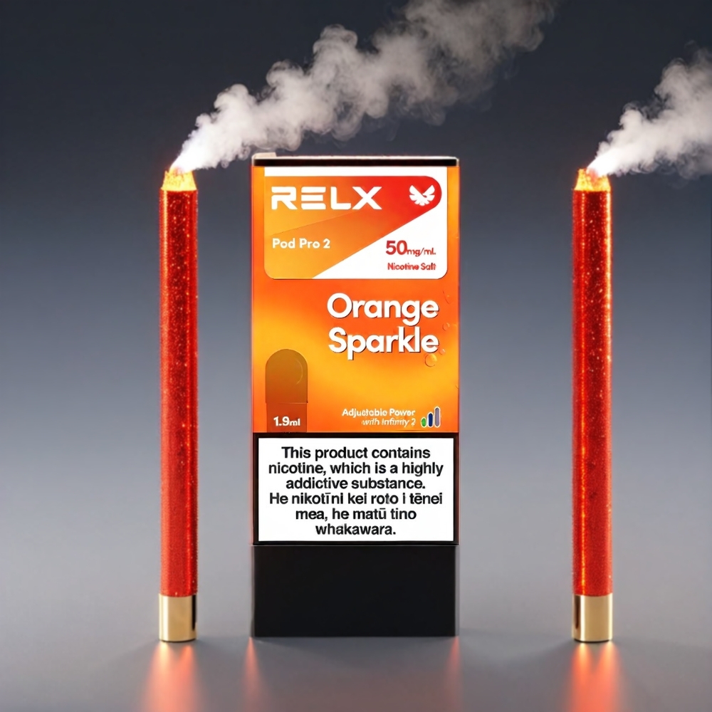 RELX Pod Pro 2 Vape Orange Glitre 3%/5% Nikotin 600 puff 1.9ml 2/3 poser 5.5W/6.5W/8W Engros Danmark