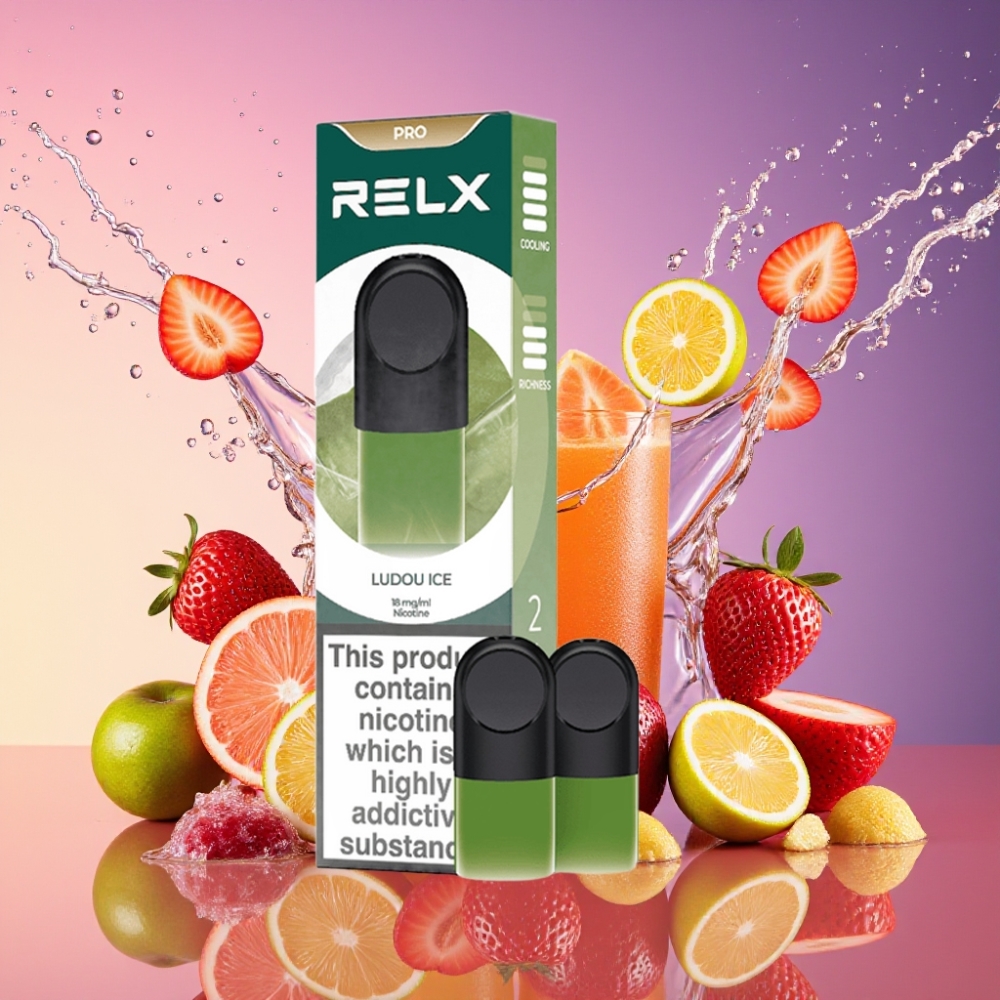 RELX Pod Pro 1 Mund Ludou Is 1,8% Nikotin 1,9 ml Flaske Behagelig Temperatur Optimerede Træk Modstand Hurtig Aktivering Rolig Brug Rig Damp Engros Danmark