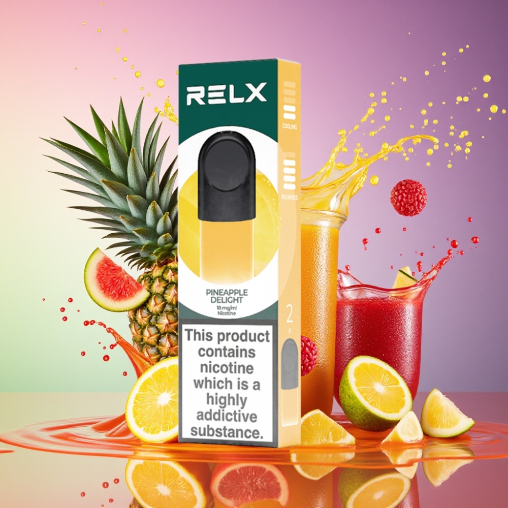 RELX Pod Pro 1 mund Ananas Glæde 1.8% Nikotin 1.9 ml Flydende Fantastisk Smag & Super Blød Oplevelse Engros Danmark