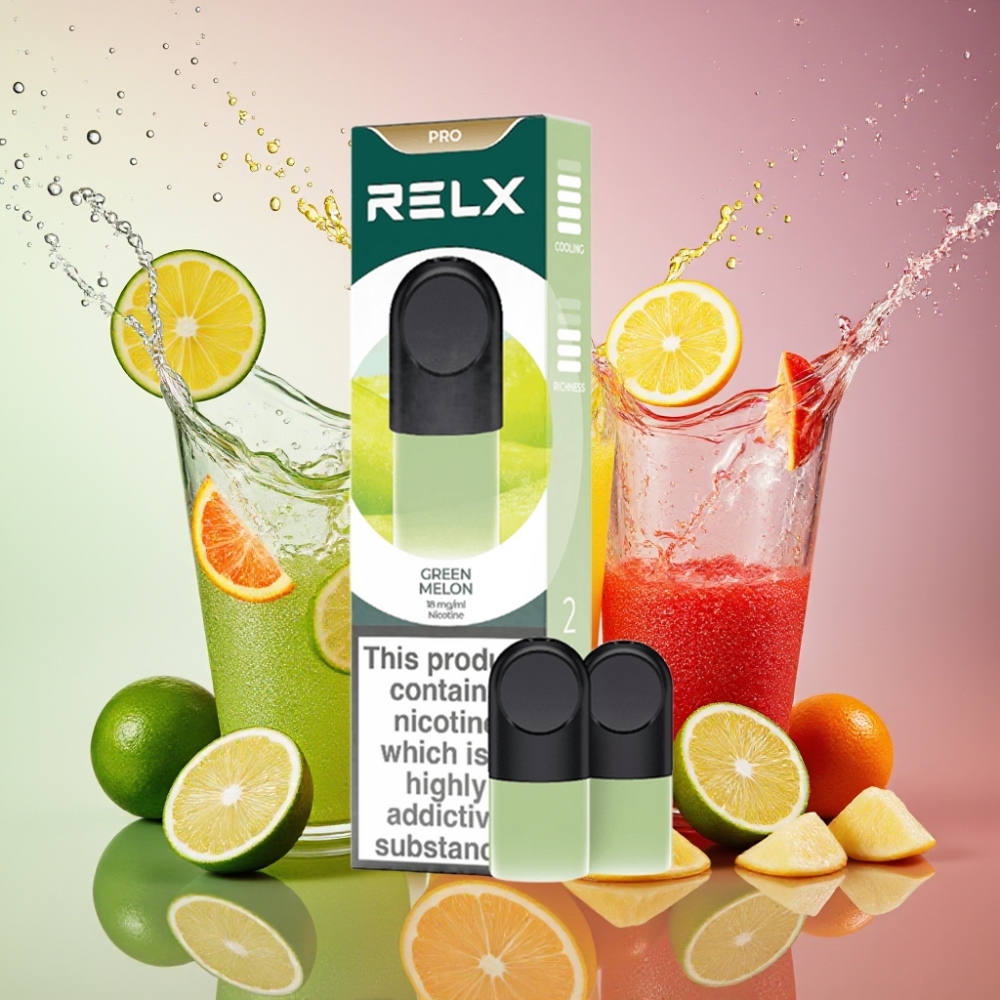 RELX Pod Pro 2 Grøn Melon 1,8% Nikotin 1,9 ml Komfort Temperatur Optimerede Træk Modstand Følsom Aktivering Stille Brug Rig Damp Engros Danmark