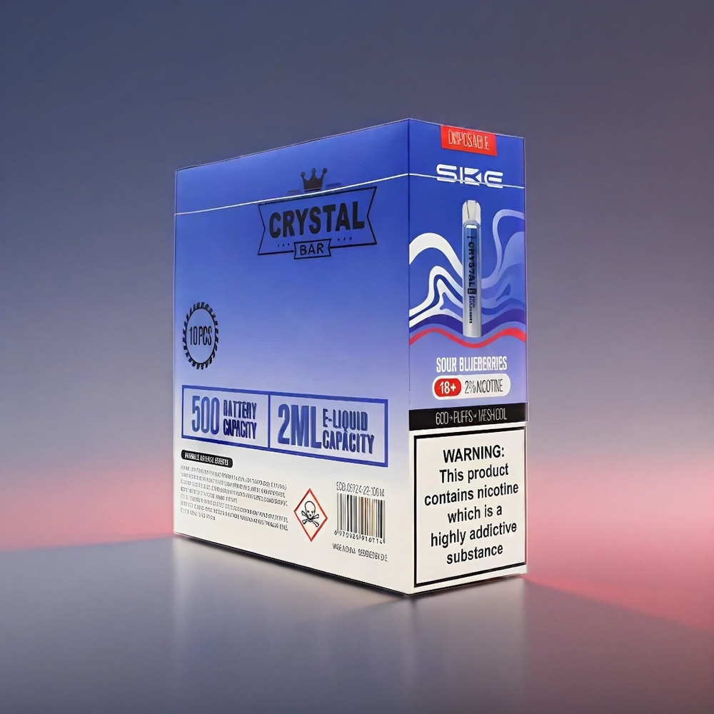 SKE Crystal BAR 600 0%/2% 500mAh 2.0ml 3.6V Mesh Coil Sur Blåbær Engros Danmark