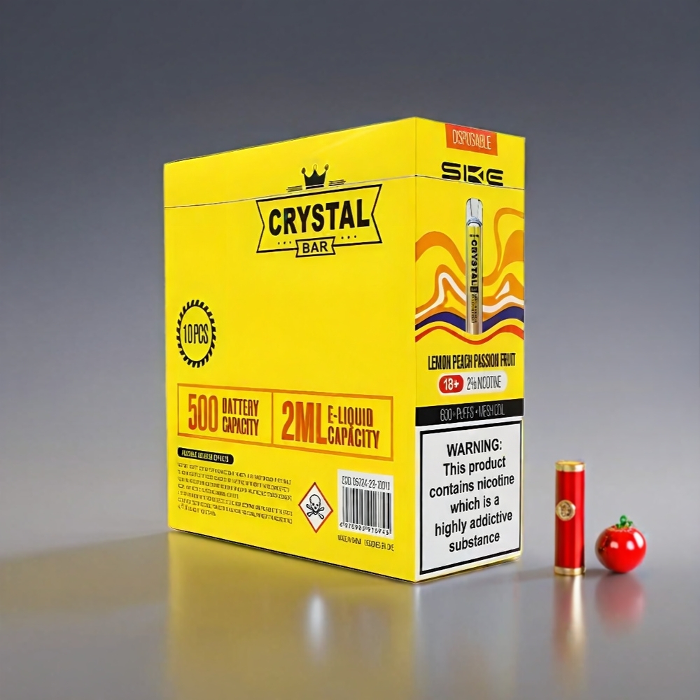 SKE Crystal BAR 600 Citron Fersken Passionsfrugt 0% 2% 500mAh 600 Puffs 2.0ml Mesh Coil Engros Danmark
