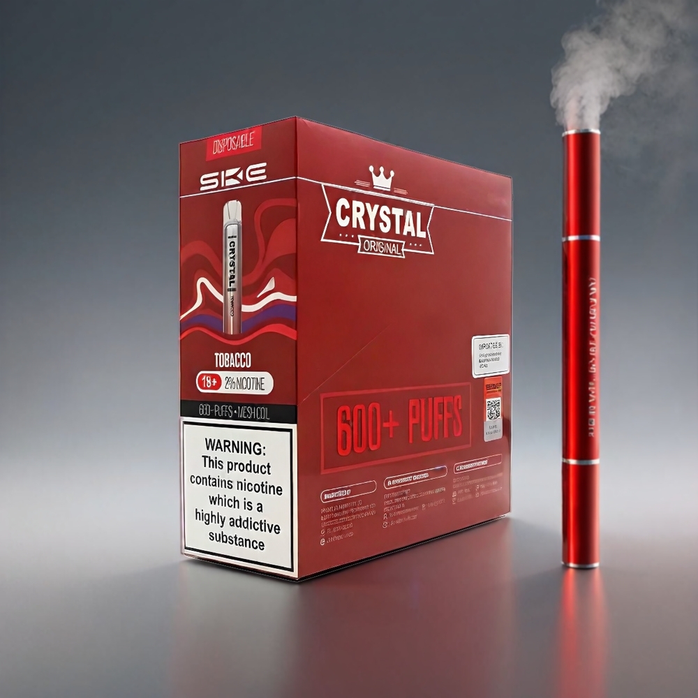 SKE Crystal BAR 600 Tobak 0% 2% 500mAh 600 Puffs Stainless Steel+PCTG 2.0ml Engros Danmark