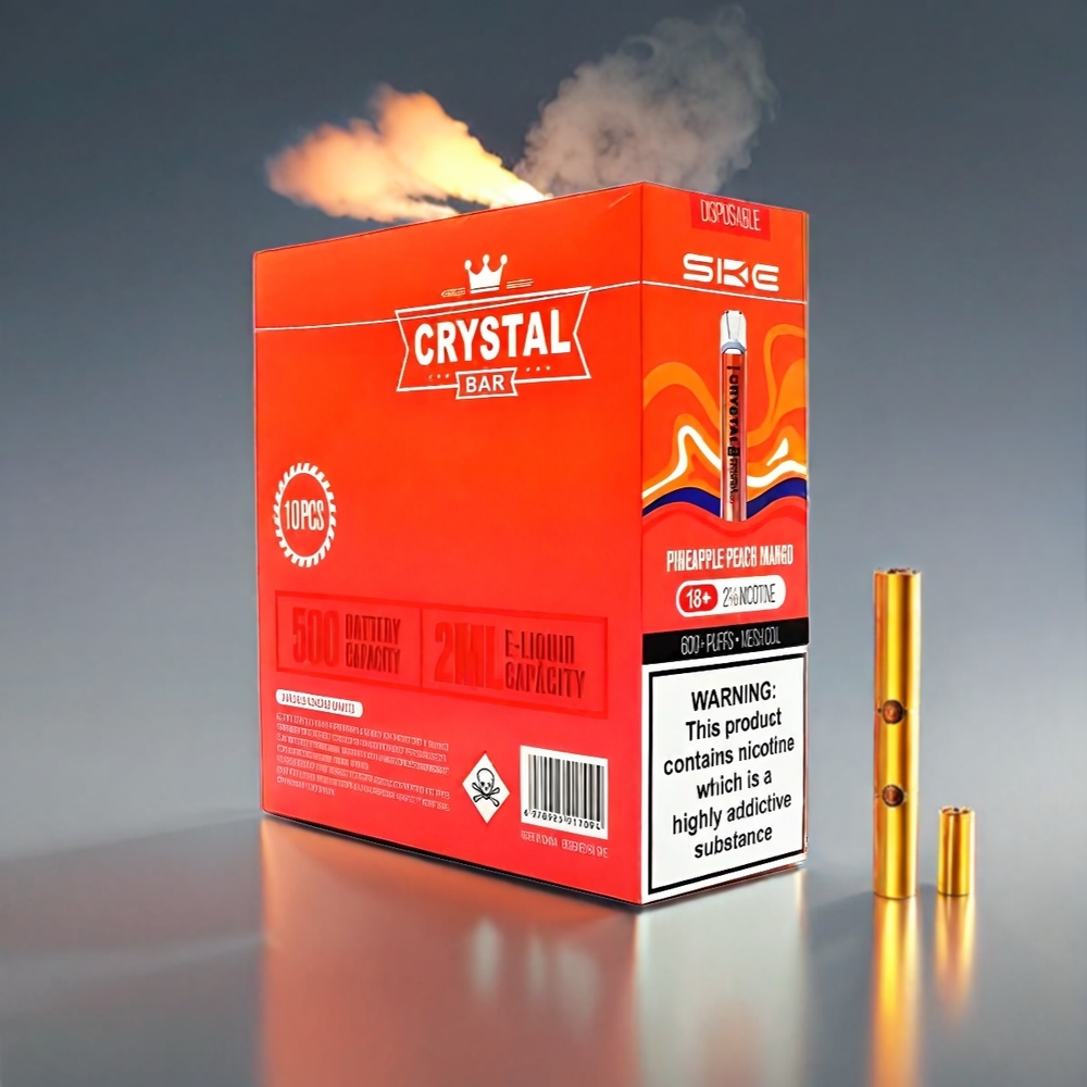 SKE Crystal BAR 600 Vape Ananas Fersken Mango 0%/2% Nikotin 500mAh 600 Puffs 3.6V Mesh Coil Engros Danmark
