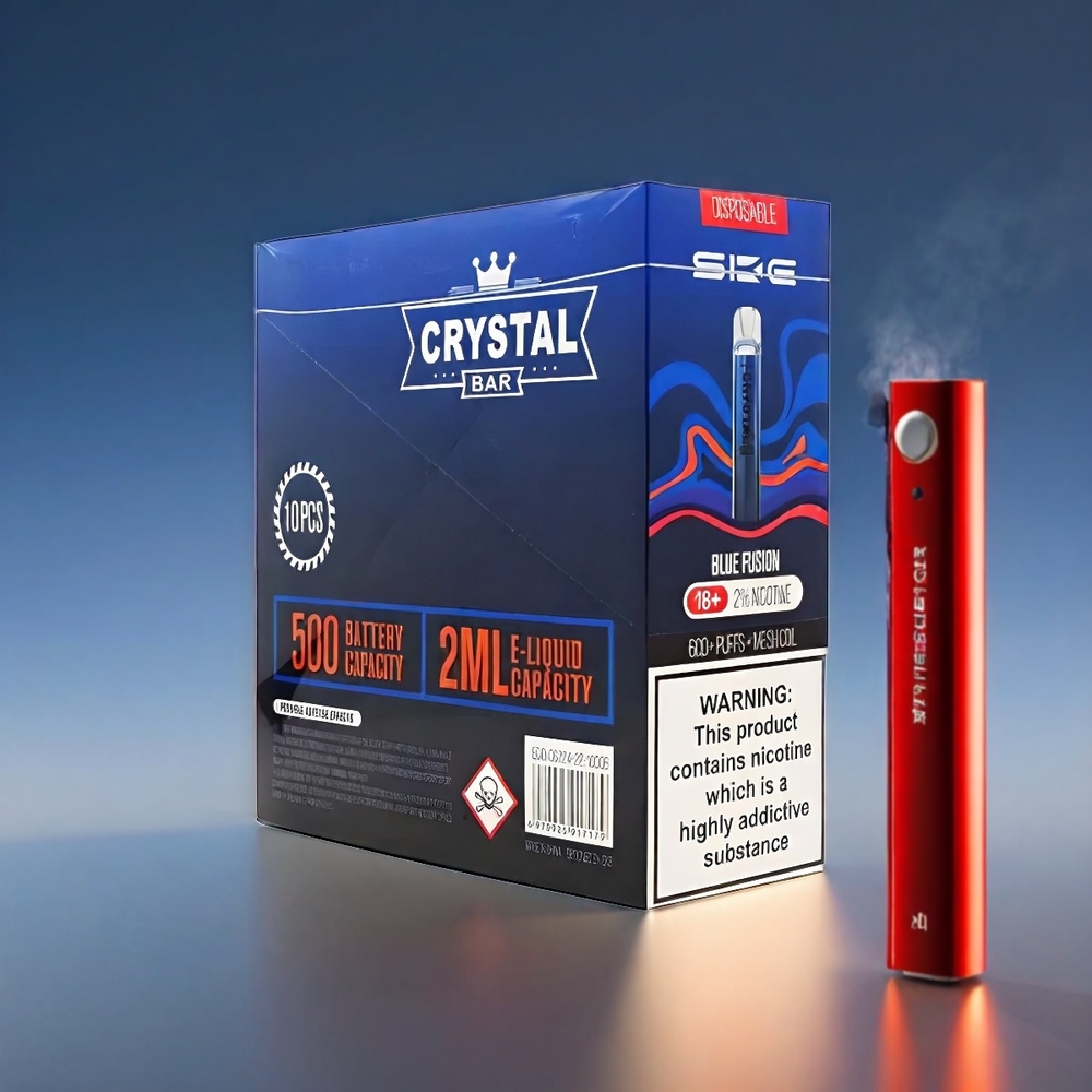 SKE Crystal BAR 600 Vape Blå Fusion 0%/2% 500mAh 600 Puffs 2.0ml Mesh Coil Engros Danmark