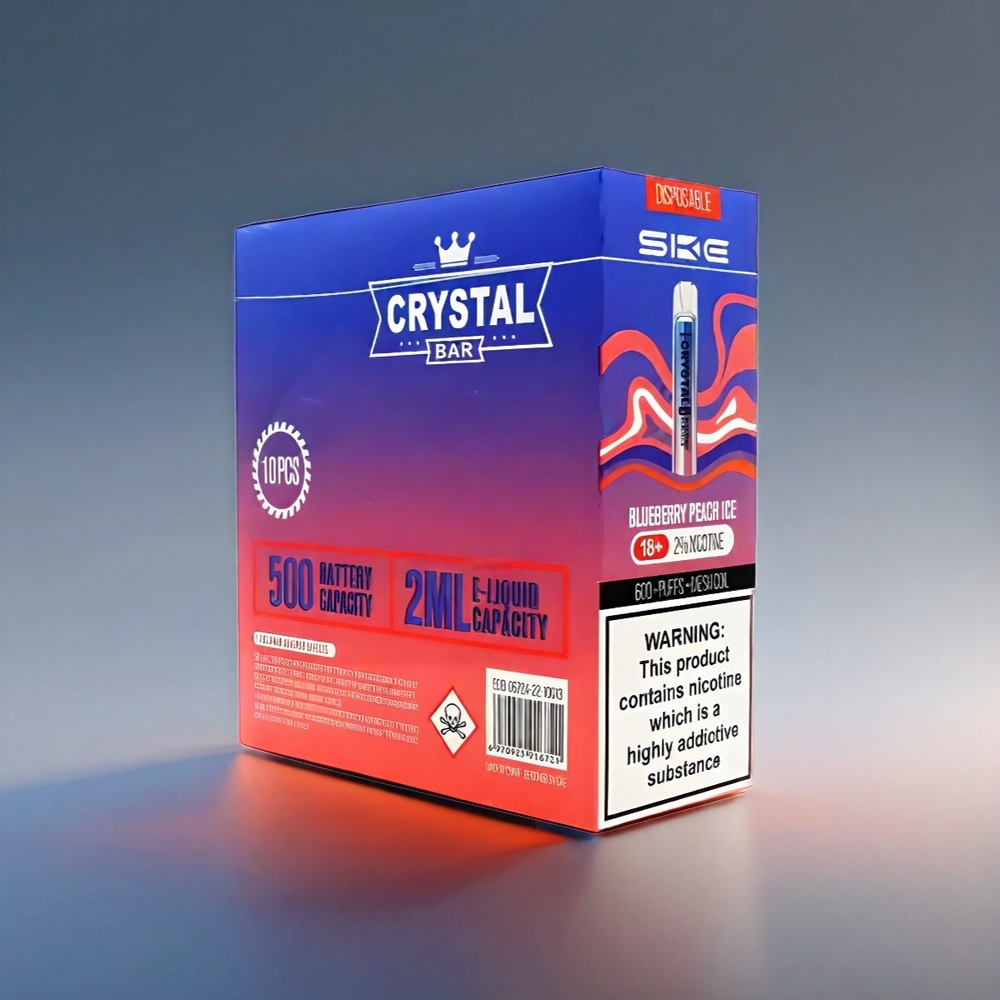 SKE Crystal BAR 600 Vape Blåbær Fersken 0% 2% 500mAh 600 Puffs 2.0ml Engros Danmark