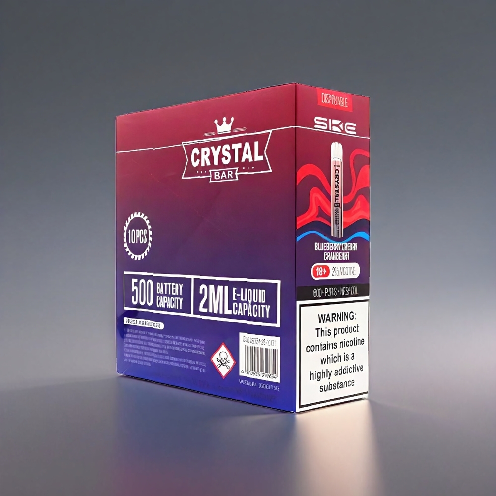 SKE Crystal BAR 600 Vape Blåbær Kirsebær Tranebær - 0% 2% Nikotin 500mAh 600 Puffs 2.0ml 1.29 Ohm 3.6V Engros Danmark