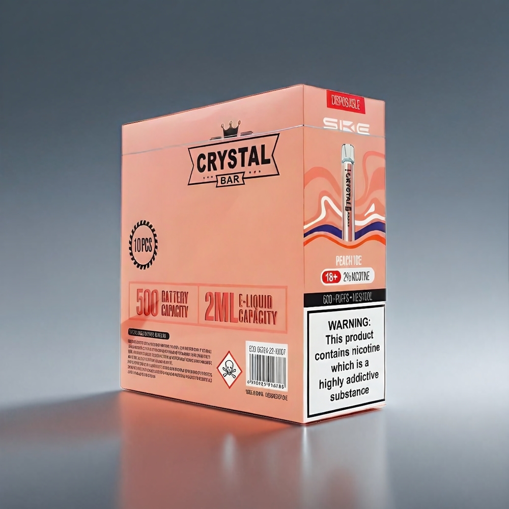 SKE Crystal BAR 600 Vape Fersken (0% Nikotin, 500mAh, 600 Pust, 2.0ml) Engros Danmark