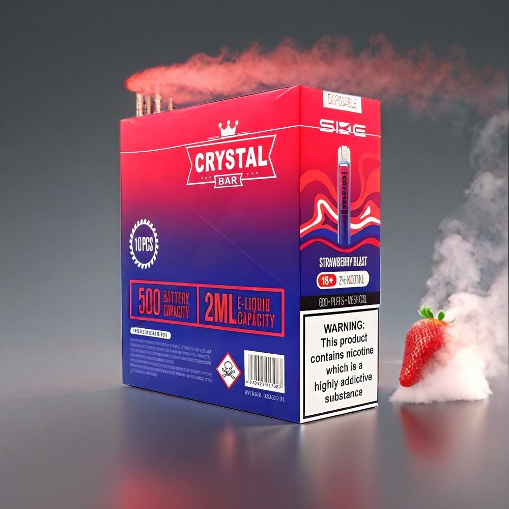 SKE Crystal BAR 600 Vape Jordbær Smæld – 0%/2% Nikotin, 500mAh, 600 Pust, 2.0ml Engros Danmark