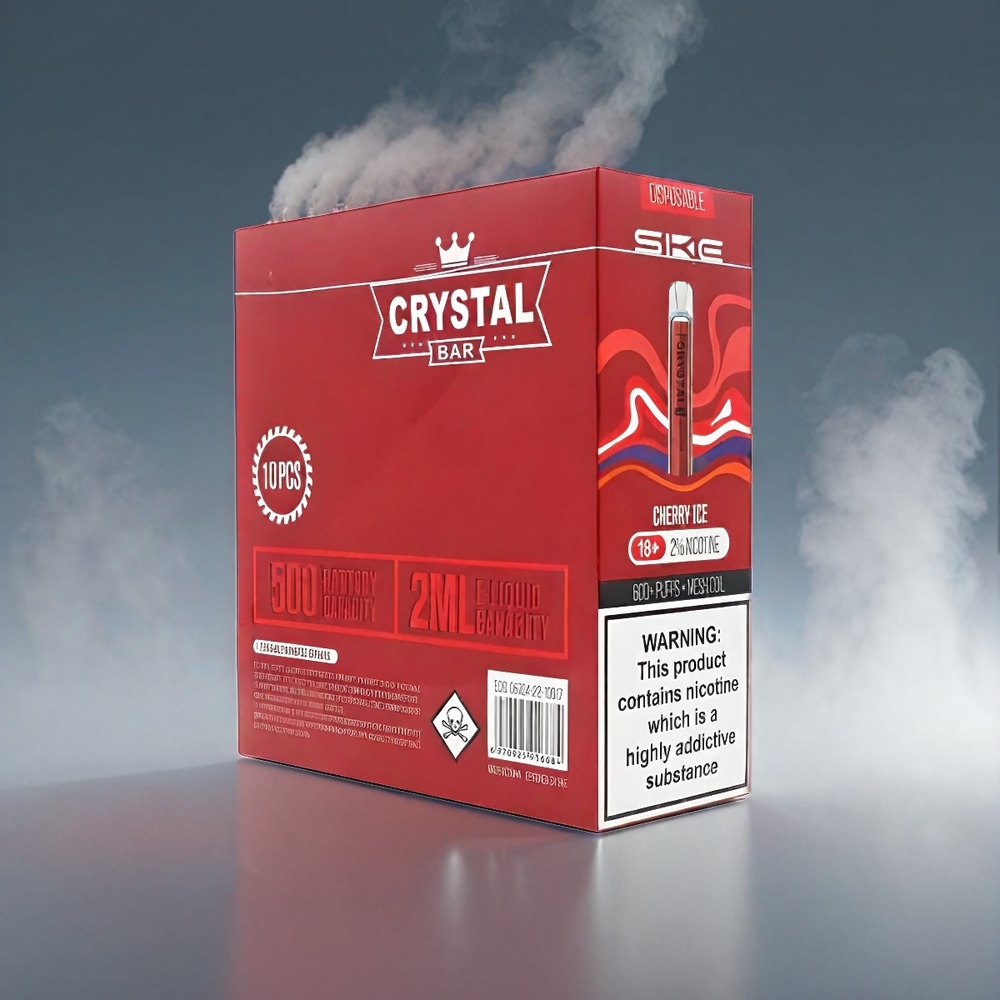 SKE Crystal BAR 600 Vape Kirsebær 0%/2% 500mAh 600 Puffs 2.0ml Mesh Coil Engros Danmark