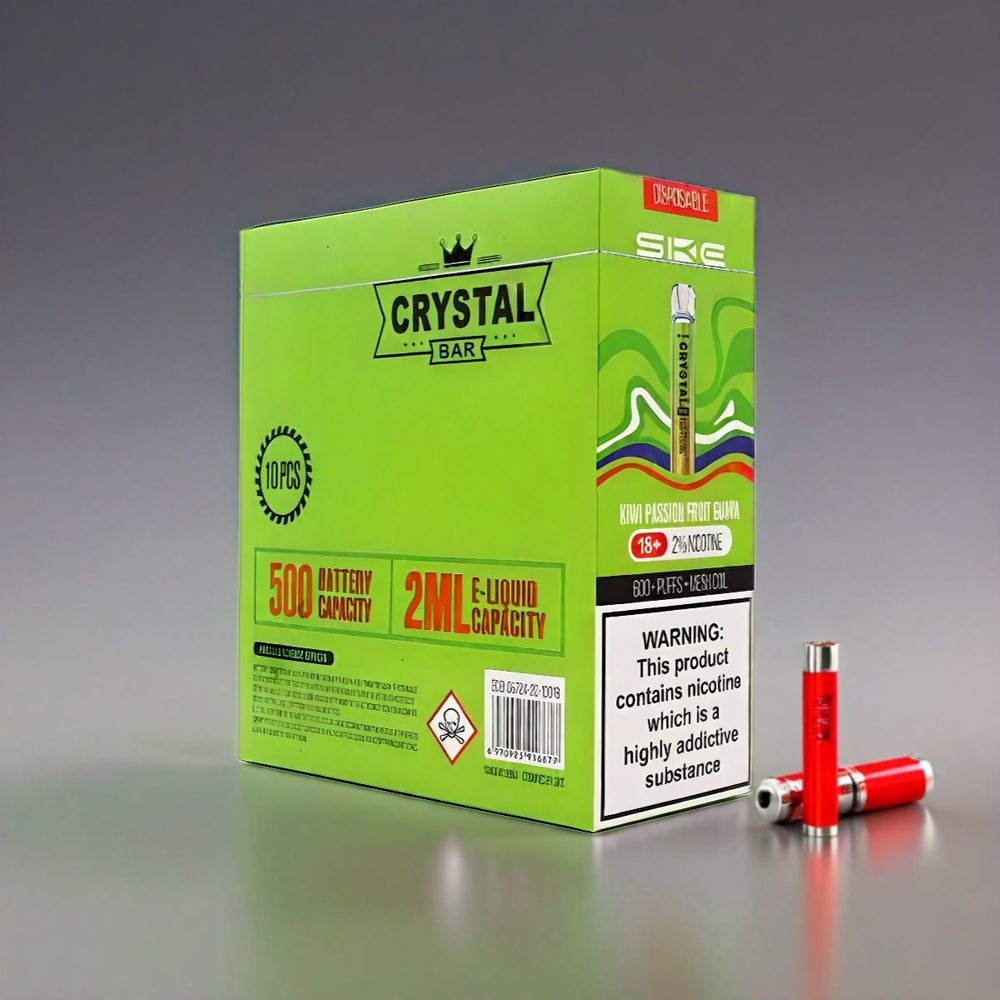 SKE Crystal BAR 600 Vape Kiwi Passion Guava 2% 500mAh 600 Puffs 2.0ml Mesh Coil Engros Danmark