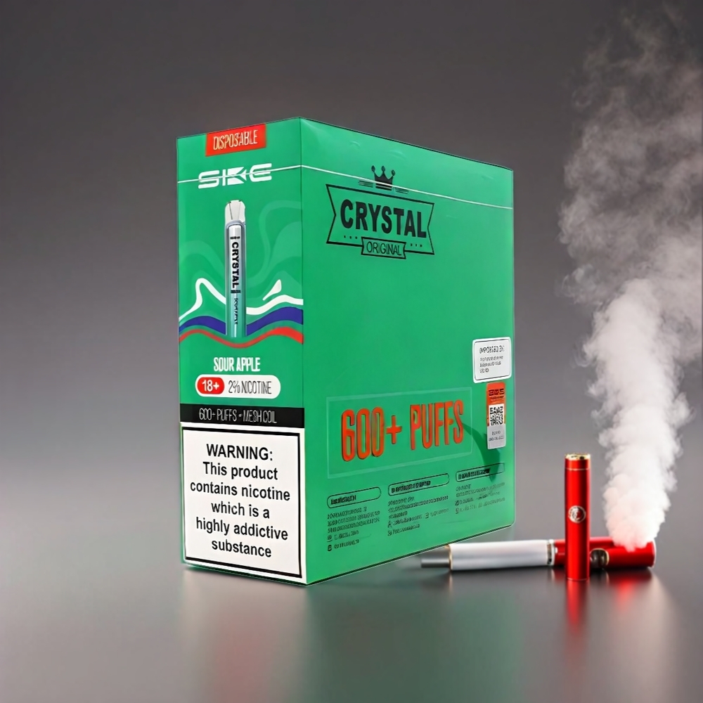 SKE Crystal BAR 600 Vape Sur Æble (0%/2% Nikotin, 500mAh, 600 Puff, 2.0ml, 3.6V) Engros Danmark