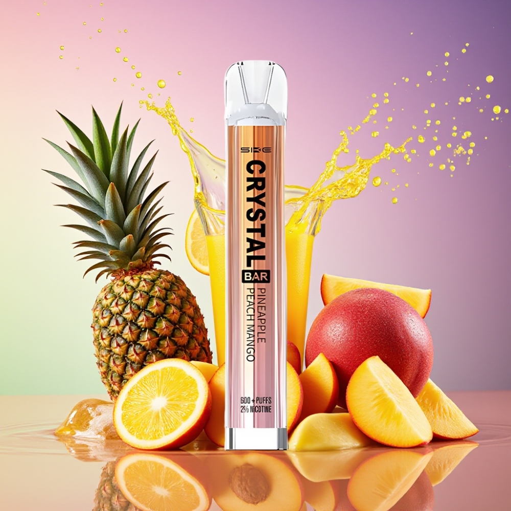 SKE Crystal Bar 600 Ananas Fersken Mango 0% 2% 500mAh 600 Puffs 2.0ml 1.29 Ohm 3.6V Engros Danmark