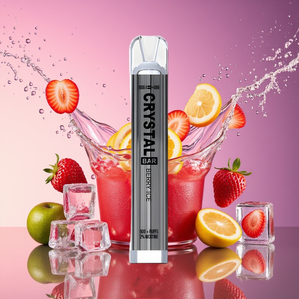 SKE Crystal Bar 600 Bær Is 0%/2% Nikotin 500mAh 600 Pust 2.0ml 1.29 Ohm 3.6V Mesh Coil Engros Danmark