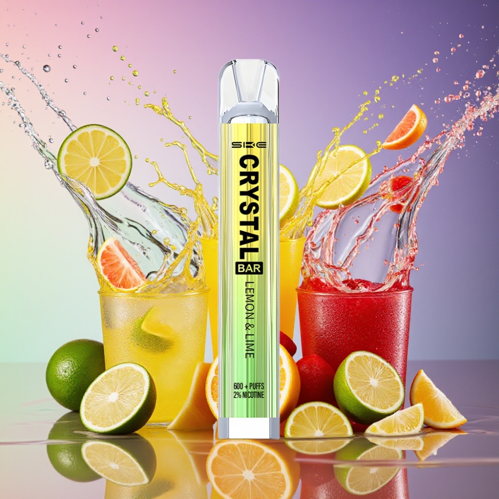 SKE Crystal Bar 600 Citron & Lime 0%/2% Nikotin 500mAh 600 Pust 2.0ml 3.6V Mesh Coil Engros Danmark