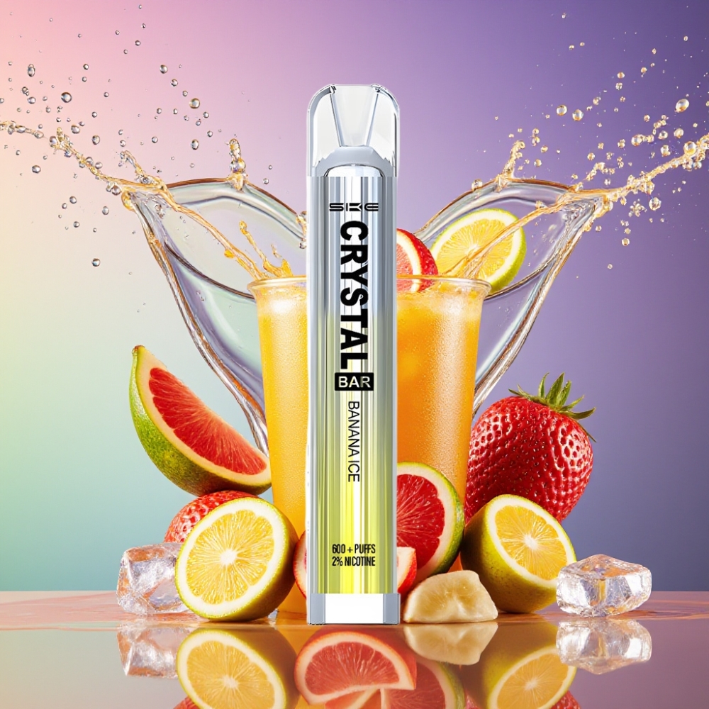 SKE Crystal Bar 600 Engangs Vape Bananis Is 0%/2% Nikotin 500mAh 600 Pust 17 17 104mm Rustfrit Stål+PCTG 2.0ml E-væske 1.29 Ohm Mesh Coil 3.6V Engros Danmark