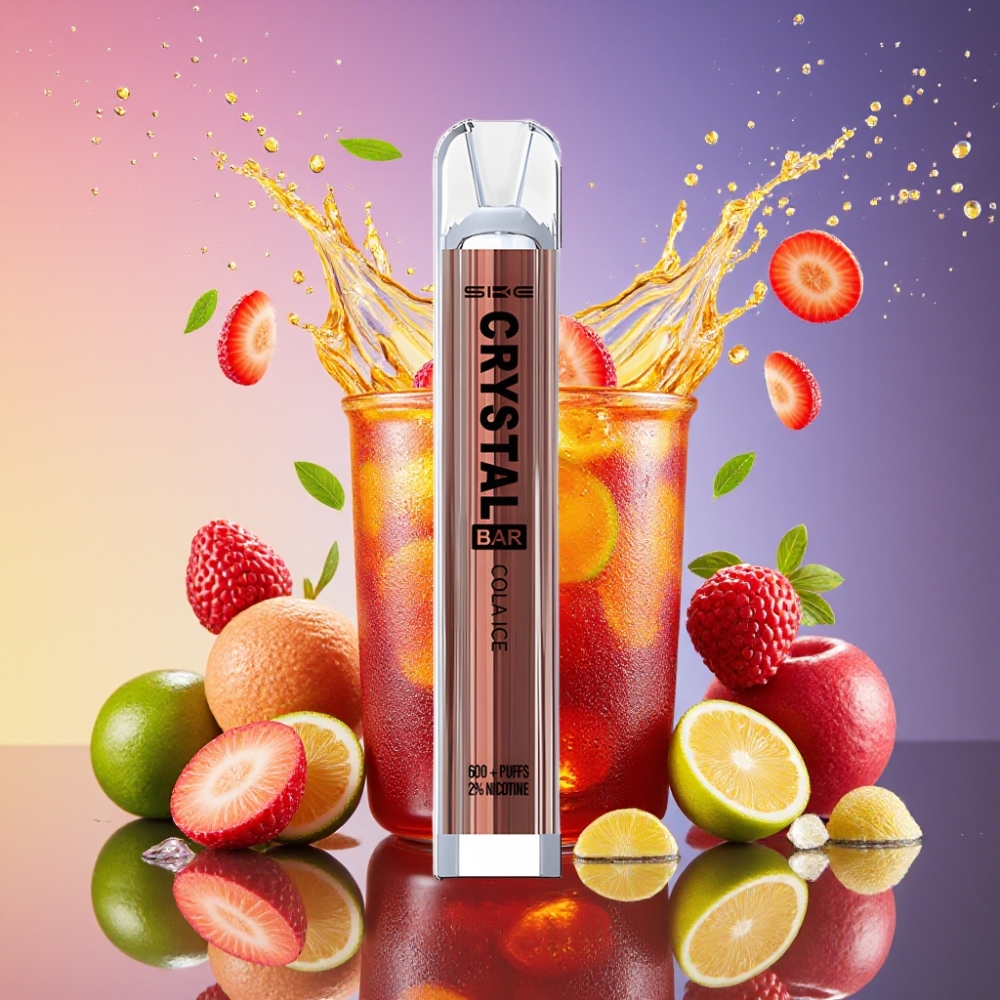 SKE Crystal Bar 600 Engangs Vape Cola Is 0%/2% Nikotin 500mAh 600 Pust 17 17 104mm Rustfrit Stål+PCTG 2.0ml 1.29 Ohm 3.6V Mesh Coil Engros Danmark