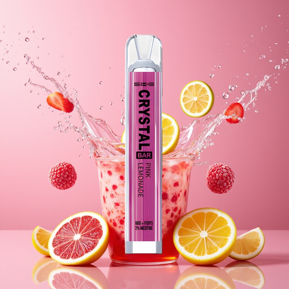 SKE Crystal Bar 600 Engangs Vape Lyserød Lemonade 0% 2% 500mAh 2.0ml 1.29 Ohm 3.6V Engros Danmark