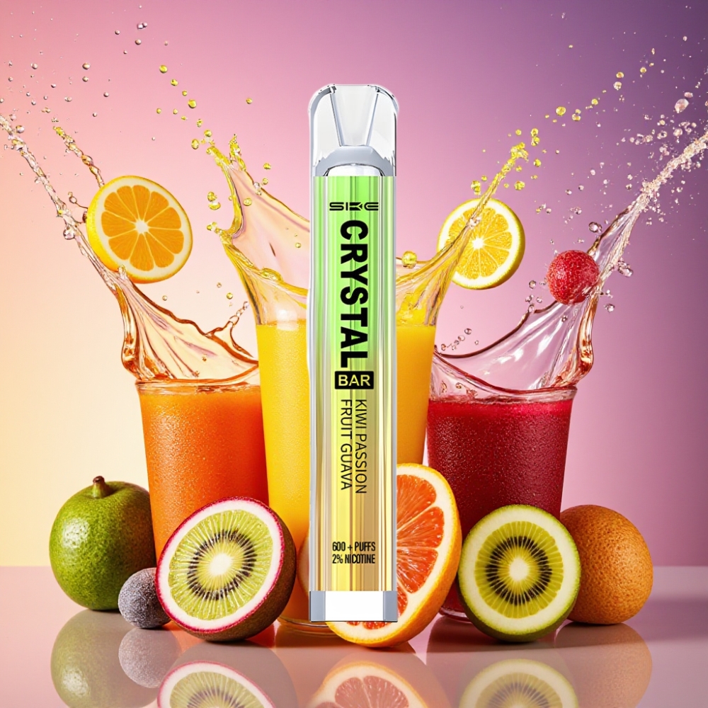 SKE Crystal Bar 600 Kiwi Passionsfrugt Guava 0%/2% 500mAh 2.0ml 1.29Ω 3.6V Mesh Engros Danmark