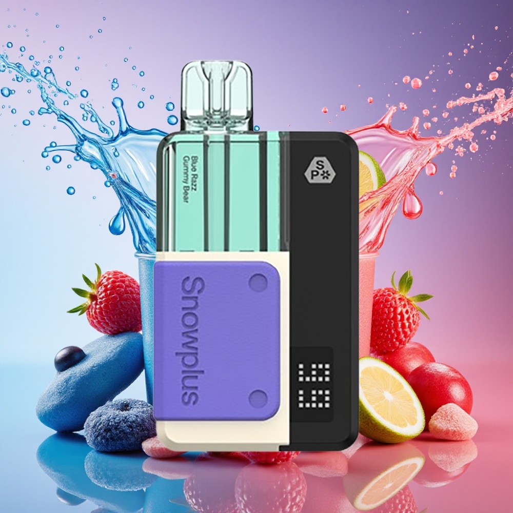 Snowplus Swift 5000 Puffs Blå Hindbær Gummy Bjørn 43x81x25mm 65g Dual Mesh 1000mAh 2+10ml 2% Engros Danmark