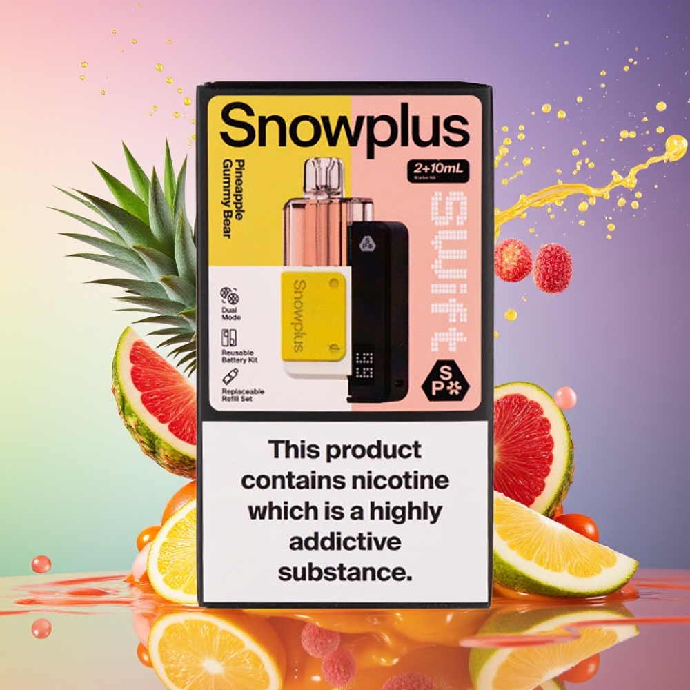 Snowplus Swift 5000 Puffs Dual Mesh 1000 mAh Ananas Gummibjørn 43x81x25 mm 65 g 2+10 ml 2% Engros Danmark