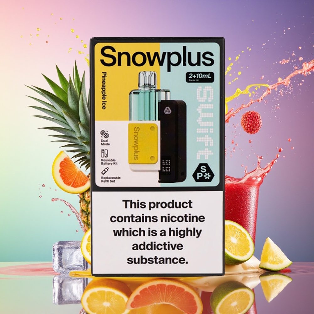Snowplus Swift 5000 Puffs Forfyldt Pod Kit Ananas Is 43x81x25mm 65g Dual Mesh 1000mAh 2+10ml 2% Engros Danmark
