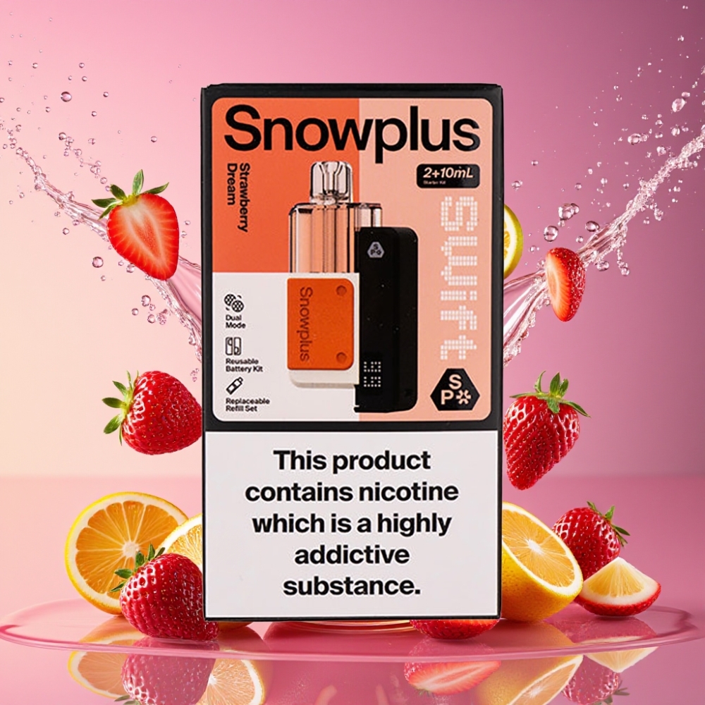 Snowplus Swift 5000 Puffs Jordbærdrøm 43x81x25mm 65g Dual Mesh 1000mAh 2+10ml 2% Engros Danmark