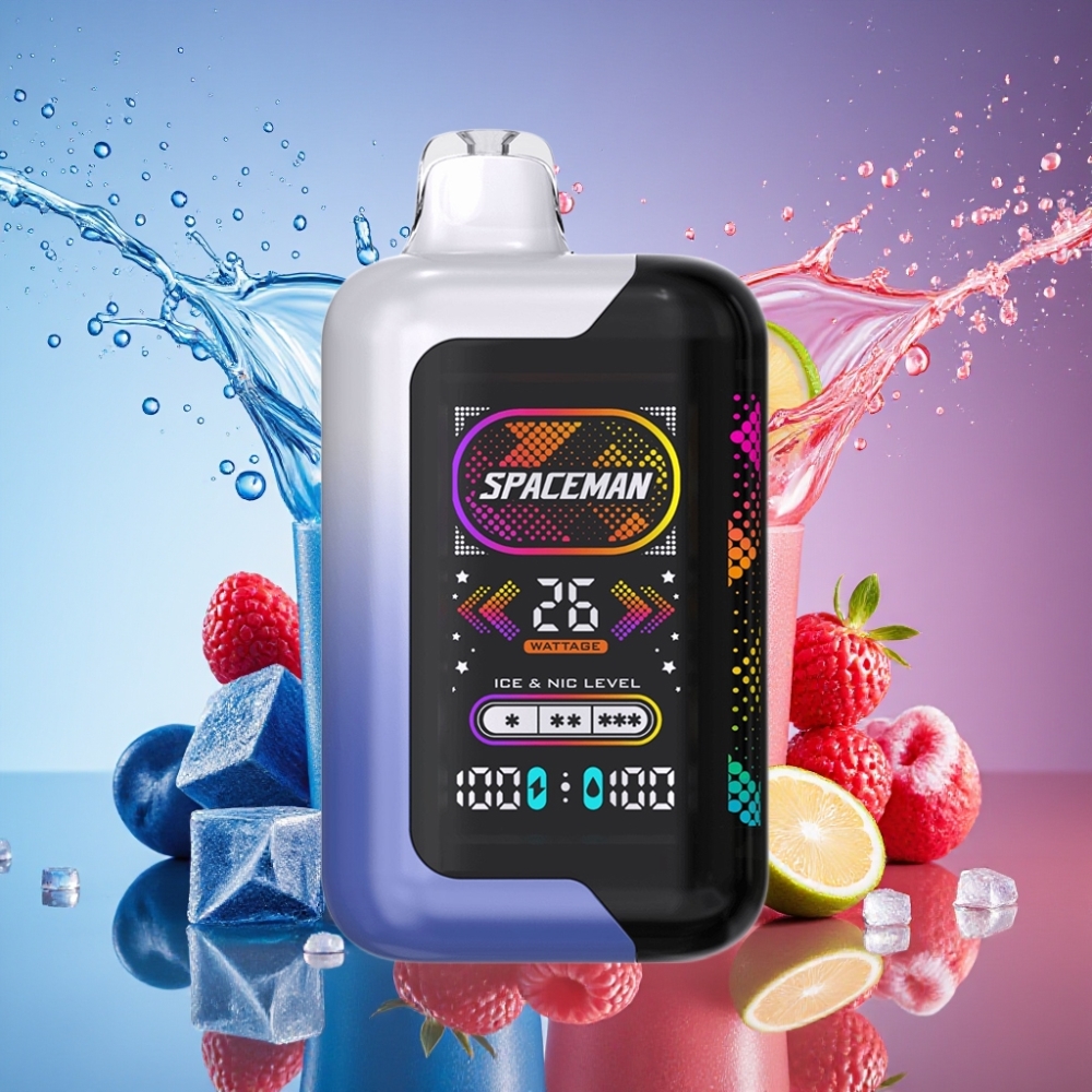 SPACEMAN SP40000 Engangs Vape 2 mundstykker Blå Hindbær Is 1000mAh 20ml 50mg/ml Engros Danmark