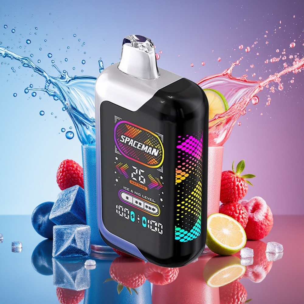 SPACEMAN SP40000 Engangs Vape 2 mundstykker Blå Hindbær Is 1000mAh 20ml 50mg/ml Engros Danmark