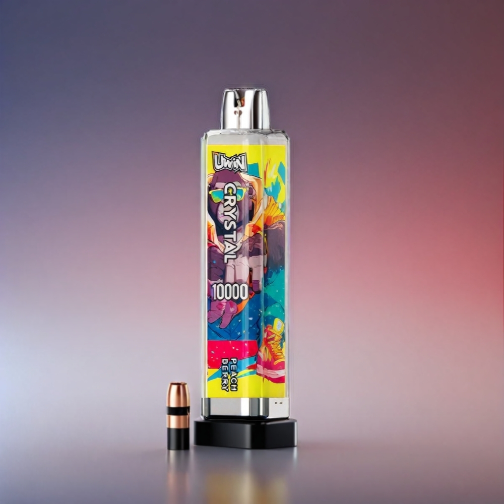 UWIN Crystal 10000 Puffs Fersken Bær 0%/2%/3%/5% Nicotin 18ml 650mAh Type-C 0.8Ohm RGB Engros Danmark