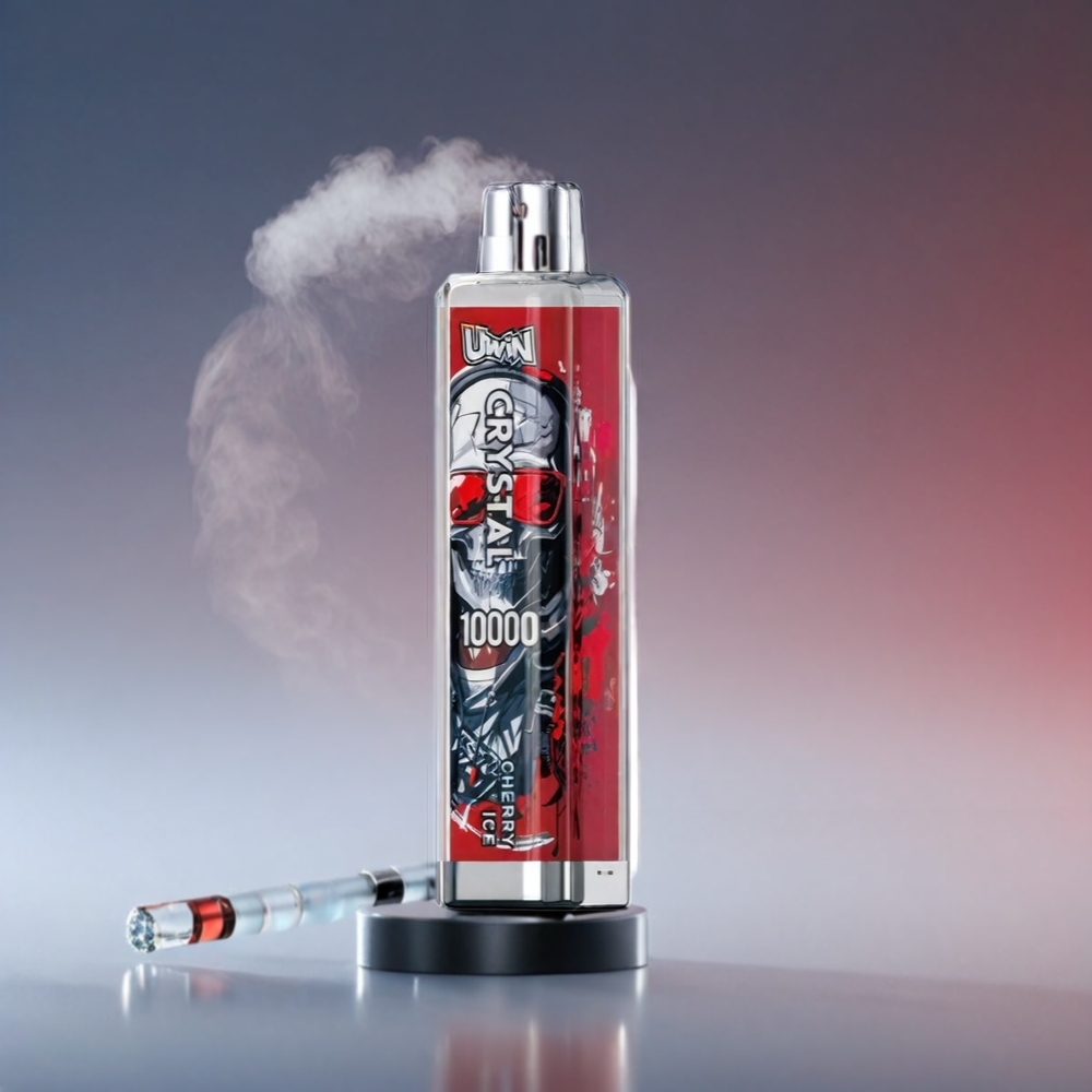 UWIN Crystal 10000 Puffs Kirsebær med RGB lys 0% 2% 3% 5% Nikotin 18ml 650mAh Type-C 0.8 Ohm Mesh 200stk Engros Danmark