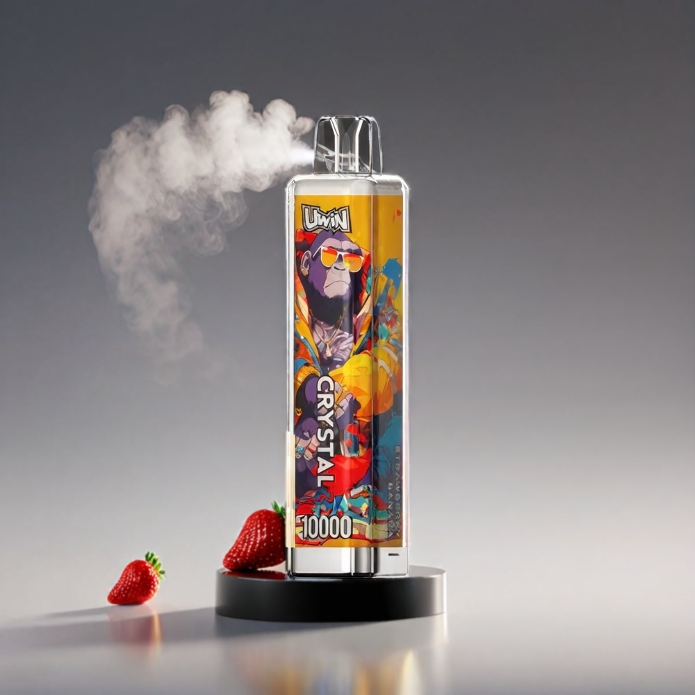 UWIN Crystal 10000 Puffs Vape Jordbær Banan 18ml 650mAh Type-C 0.8Ω Mesh RGB 0%/2%/3%/5% Engros Danmark