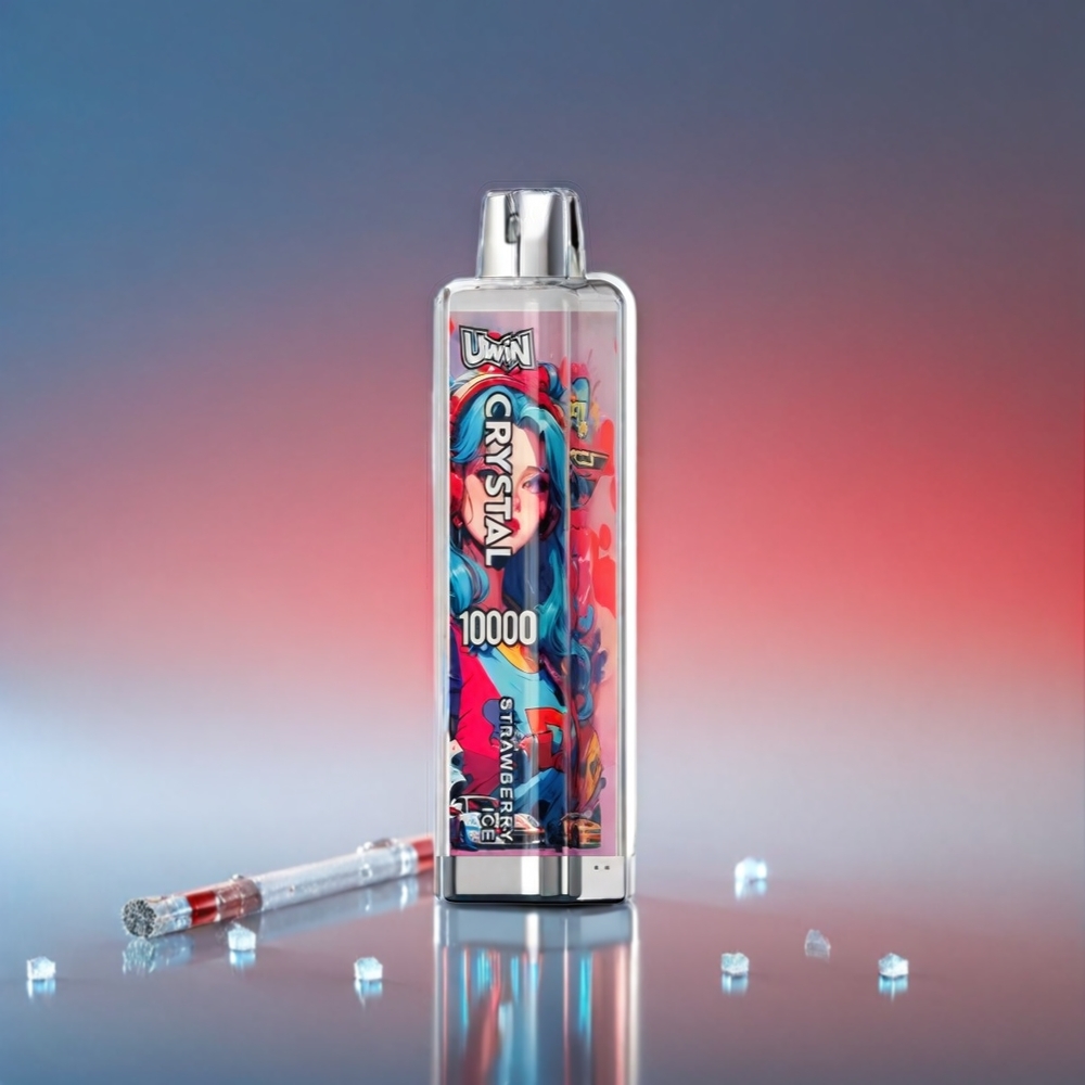 UWIN Crystal 10000 Puffs Vape Jordbær – RGB lys, 0.8 Ohm mesh coil, Type-C opladning, 18ml, 650mAh Engros Danmark