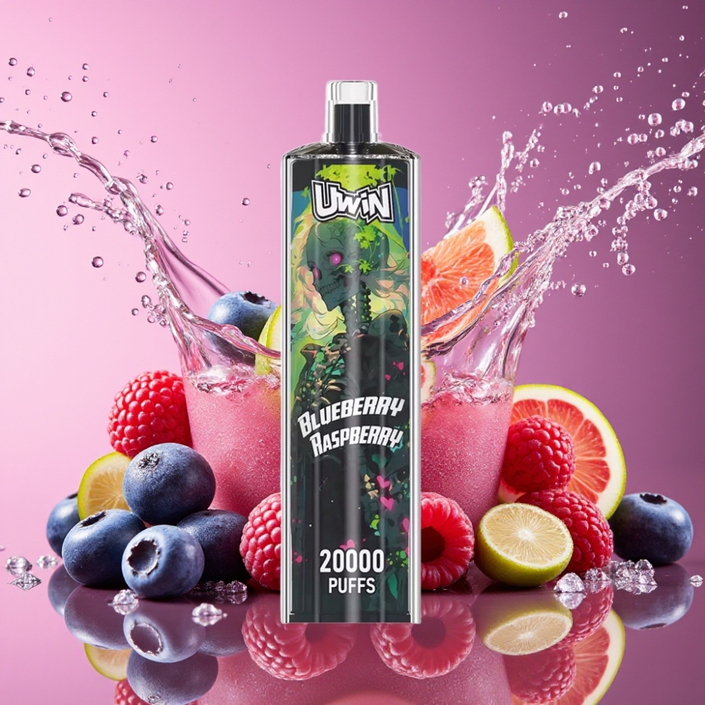 Uwin Shisha Hookah Crystal 20000 Puffs Blåbær Hindbær 0%-5% Nikotin 22ml 650 mAh Type-C Mesh Coil DTL Engros Danmark