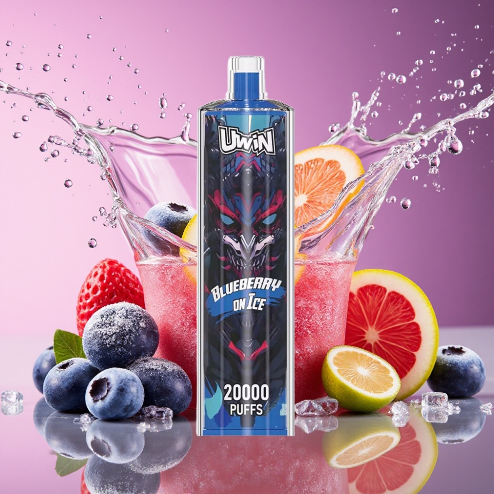 Uwin Shisha Hookah Crystal 20000 Puffs Blåbær På Is 0%/2%/3%/5% Nikotin 22ml 650 mAh Type-C Mesh Coil DTL Engros Danmark