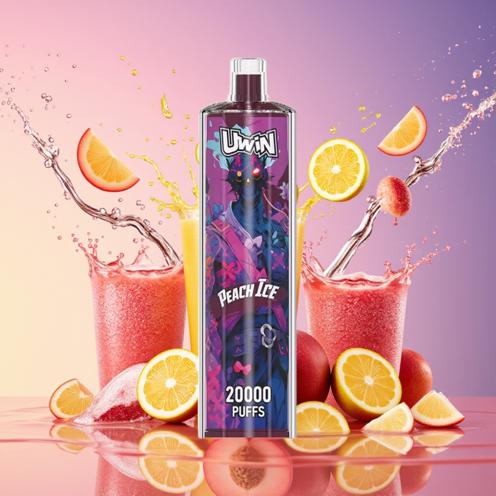 Uwin Shisha Hookah Crystal 20000 Puffs Fersken Is 22ml 650mAh Type-C Mesh Coil 0%-5% Nikotin DTL Engros Danmark
