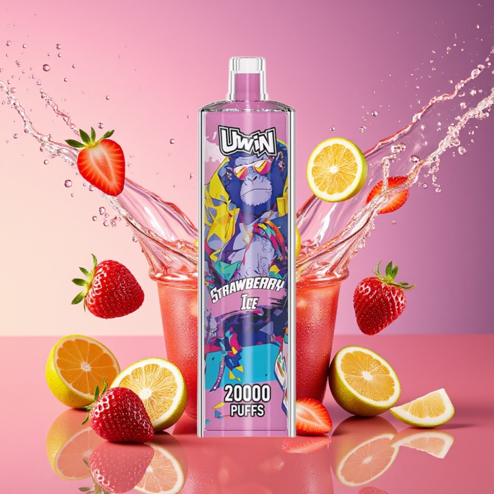 Uwin Shisha Hookah Crystal 20000 Puffs Jordbær Is 0% Nicotin 22ml 650 mAh Type-C Mesh Coil DTL Engros Danmark