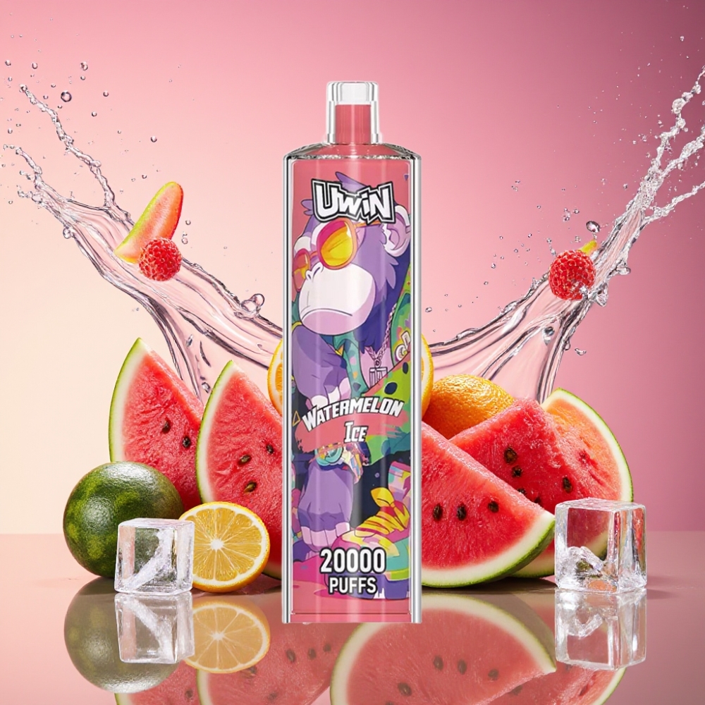 Uwin Shisha Hookah Crystal 20000 Puffs Vandmelon Is 0% 2% 3% 5% Nikotin 22ml 650 mAh Type-C Mesh Coil DTL Engros Danmark