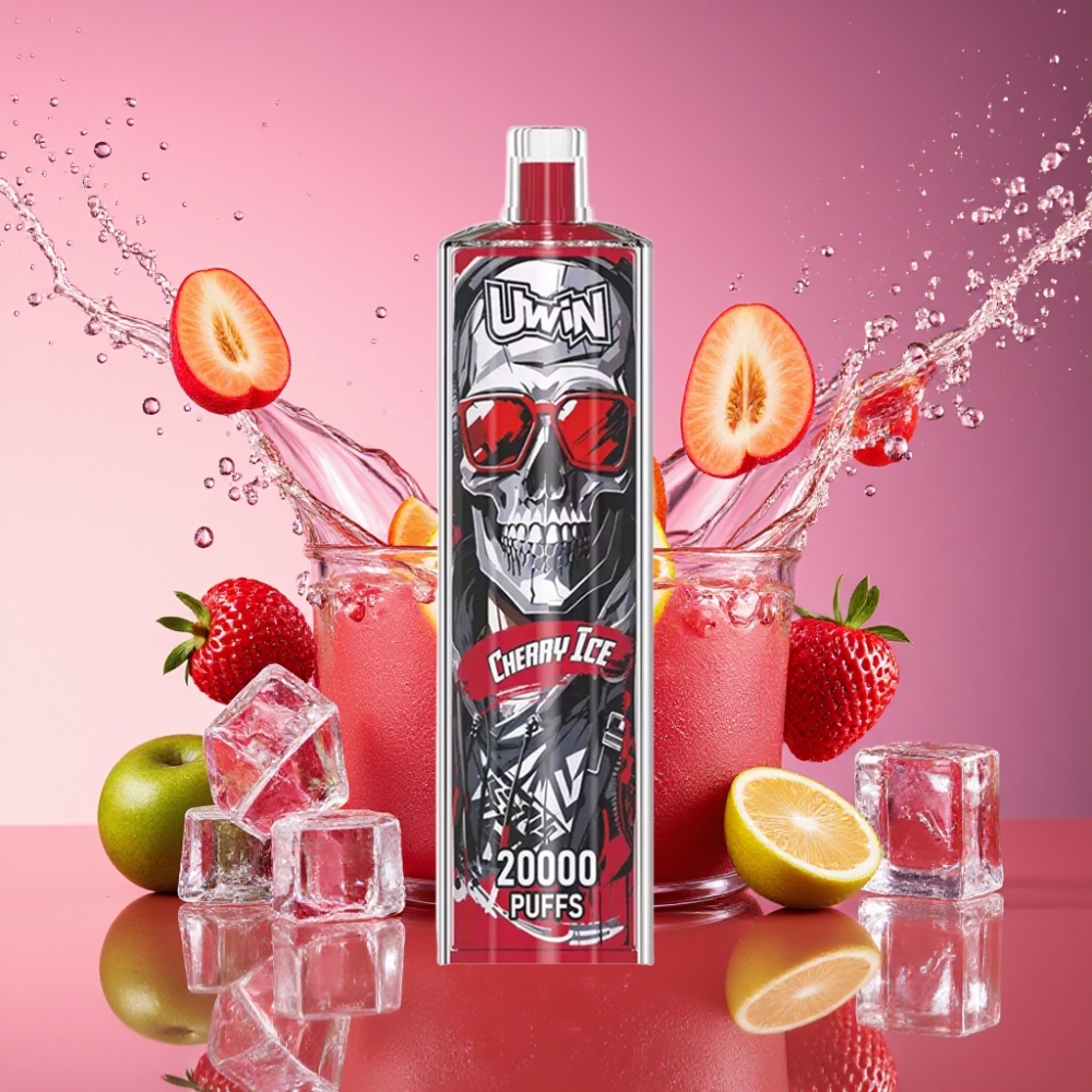 Uwin Shisha Hookah Crystal 20000 Pust Kirsebær Is 0% 2% 3% 5% Nikotin 22ml 650mAh Type-C Mesh Coil 200pcs Engros Danmark